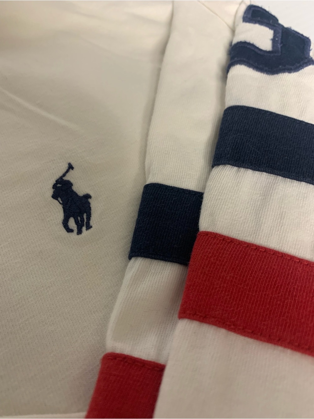 Kid’s Polo by Ralph Lauren White Long Sleeve Crewneck with Navy and Red Stripe